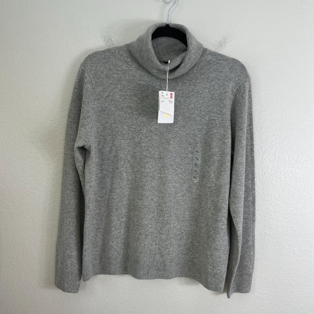 NEW Uniqlo Womens XL 100% Cashmere Turtleneck Sweater Gray Long Sleeve‎ Knit
